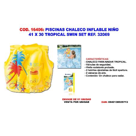 PISCINAS CHALECO INFLABLE NIÑO 41 X 30 TROPICAL SWIN SET 32069