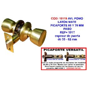 AVL POMO LATON MATE PICAPORTE 60 Y 70 MM PASO 101T