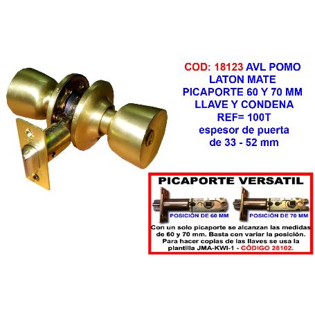 AVL POMO LATON MATE PICAPORTE 60 Y 70 MM LLAVE Y CONDENA 100T