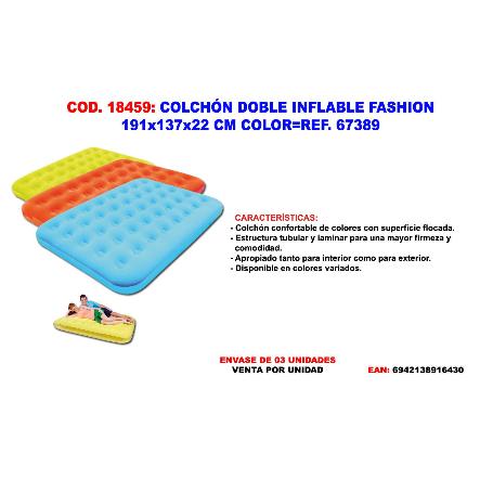 COLCHON DOBLE INFLABLE FASHION 191X137X22 CM COLOR 67389