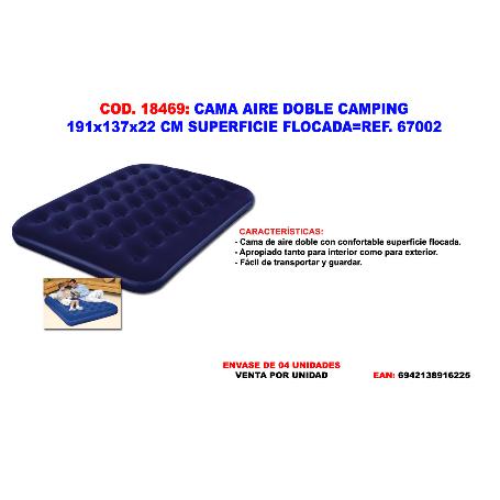 COLCHON CAMA AIRE DOBLE CAMPING 191X137X22 FLOCADA 67002