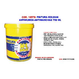 PINTURA KOLMAN ANTIHUMOS-ANTIMANCHAS-GRASA AL AGUA BLANCA 750 ML