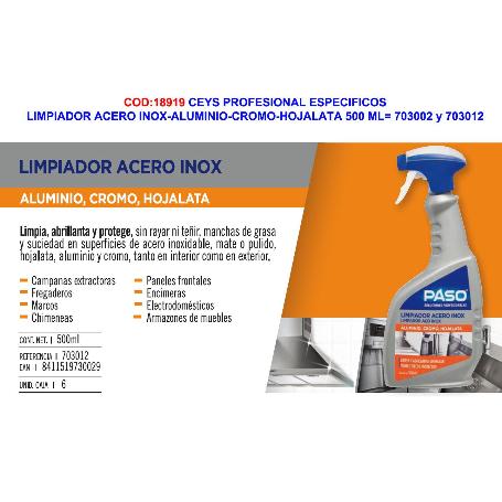 CEYS PASO ESPECIFICOS LIMPIADOR ACERO INOX 500 ML 703012-703022