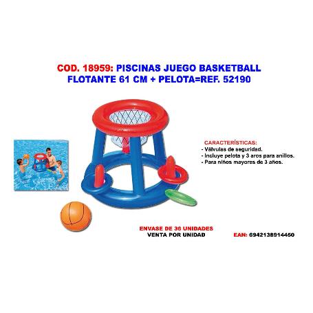 PISCINAS JUEGO BASKETBALL FLOTANTE 61 CM + PELOTA 52190-52040