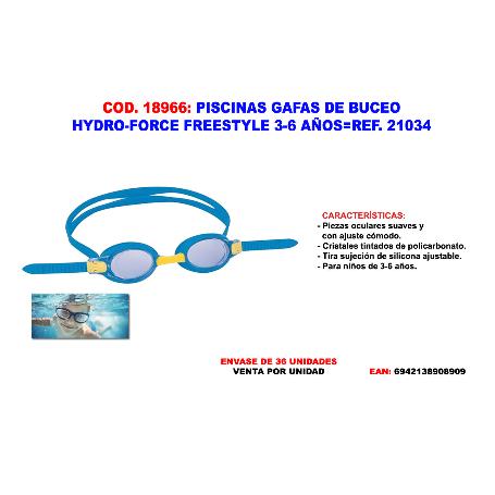 BAJA PISCINAS GAFAS BUCEO HYDRO-FORCE FREESTYLE 3-6 AÑOS 21034