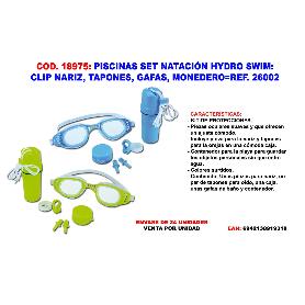 PISCINAS SET NATACION CLIP NARIZ, TAPONES, GAFAS, MONEDERO 26002