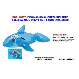 PISCINAS COLCHONETA INFLABLE BALLENA AZUL 118X72 CM+3 AÑOS 41037