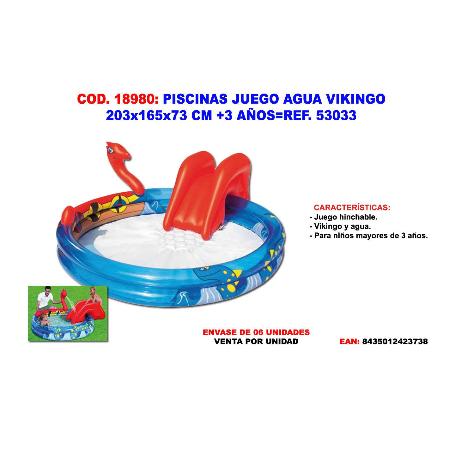 PISCINAS JUEGO AGUA VIKINGO 203X165X73 CM+3 AÑOS 53033