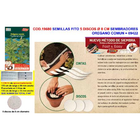 SEMILLAS FITO 5 DISCOS DE 8 CM SEMBRAR OREGANO COMUN 09422