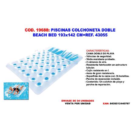 PISCINAS COLCHONETA DOBLE BEACH BED 193X142 CM 43055