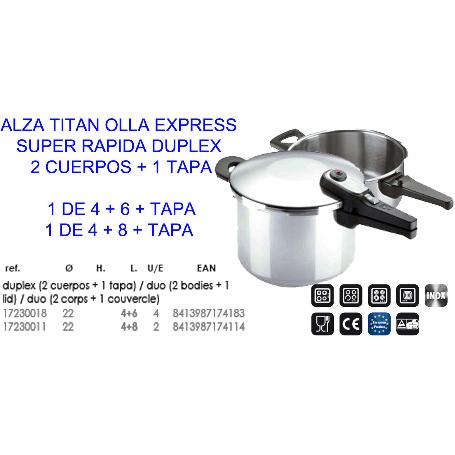ALZA TITAN OLLA EXPRES SUPER RAPIDA (DUPLEX 4+8+TAPA) 17230011