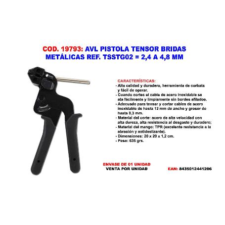 AVL PISTOLA TENSOR BRIDAS ACERO INOX 4.5 A 12 MM+CORTADO TSSTG02