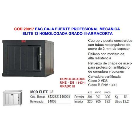 FAC FINSTOCK CAJA FUERTE MECANICA ELITE 12 HOMOLOGADA GRADO III-ARMACORTA