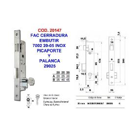 FAC FINSTO CERRADURA EMBUT 7002 20-05 INOX PICAPORT+PALANC 29025