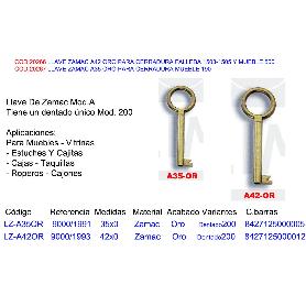LLAVE ZAMAC A42 ORO PARA CERRADURA FALLEBA 1503-1505-MUEBLE 500