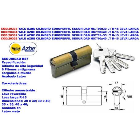 YALE AZBE CILINDRO EUROPERFIL SEGURIDAD HS7-40X40 LT R15