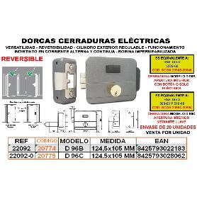 DORCAS CERRADURA ELECTRICA REVERSIBLE D96-B CILINDRO+BOTON 22092