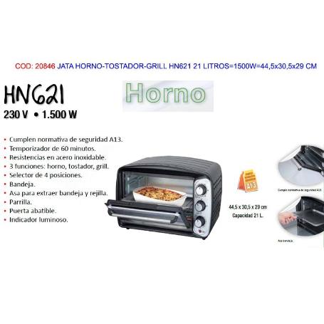 JATA HORNO-TOSTADOR-GRILL HN621 21 LITROS 1500W 44,5X30,5X29 CM