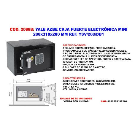 YALE CAJA FUERTE ELECTRONICA MINI 200X310X200 MM REF.YEC-200-DB2