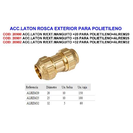 ACC.LATON R-EXT.ENLACE RECTO 20 PARA POLIETILENO ALREM20