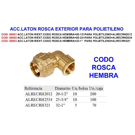 ACC.LATON R-EXT.CODO ROSCA HEMBRA 25-3-4 PARA POLIET ALRECRH2534