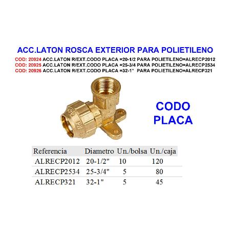 ACC.LATON R-EXT.CODO PLACA 32-1 PARA POLIETILENO ALRECP321