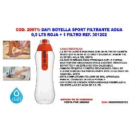 DAFI FINSTOCK BOTELLA FILTRANTE AGUA 0.5 ROJA+1 FILTRO 301202