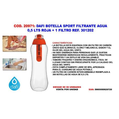 DAFI FINSTOCK BOTELLA FILTRANTE AGUA 0.5 ROJA+1 FILTRO 301202