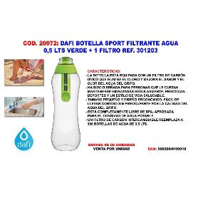 DAFI FINSTOC BOTELLA  FILTRANTE AGUA 0.5 L VERDE+1 FILTRO 301203