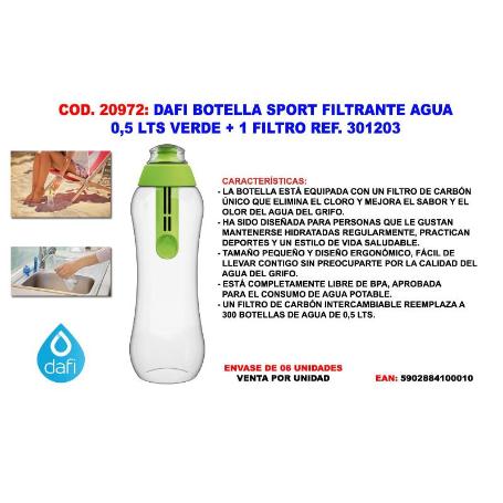 DAFI FINSTOC BOTELLA  FILTRANTE AGUA 0.5 L VERDE+1 FILTRO 301203