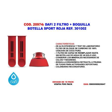 DAFI FINSTOCK  2 FILTRO + BOQUILLA BOTELLA SPORT ROJA  301002