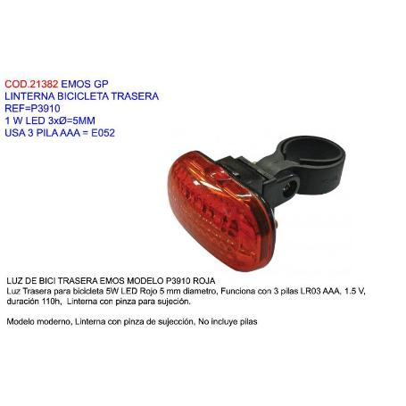 EMOS GP LINT.BICI.TRASERA P3910 LED 3XØ 5MM USA 3 PILA AAA E052
