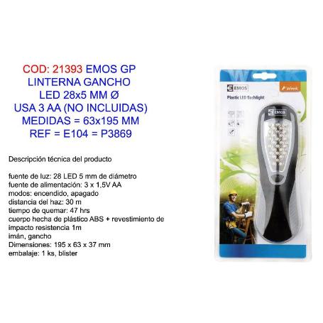 EMOS FINSTOCK GP LINTERNA PLASTIC.P3869 LED 28X5MM USA 3 AA E104