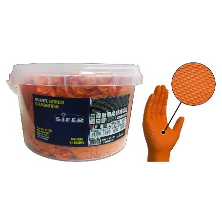 GUANTE SIFER NITRILO 8M DIAMAN-NARANJA-DUNE CUBO 150U T-L