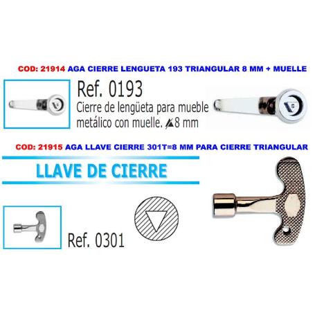 AGA LLAVE CIERRE 301T 8 MM CONTADORES PARA CIERRE TRIANGULAR