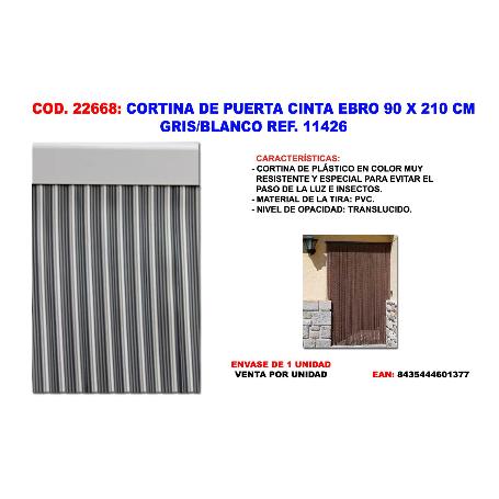 CORTINA DE PUERTA CINTA EBRO 90 X 210 Nº 7 GRIS-BLANCO 11303D