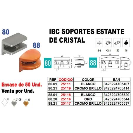IBC FINSTOCK SOPORTE ESTANTE CRISTAL REF.88.21 CROMO BRILLO (CAJA 12 UNIDADES)