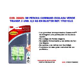 3M PERCHA COMMAND OVA  VERDE TRANSP. 2 UND. 0,9 KG 17091CLG