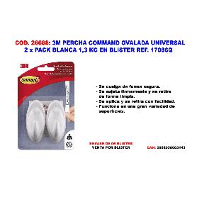 3M PERCHA COMMAND OVAL  UNIVERSAL BLAN 2 GANCHOS  1.3 KG 17081