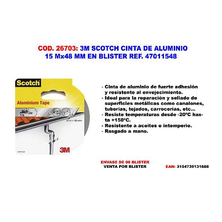 3M SCOTCH CINTA DE ALUMINIO 15M X 48MM 47011548