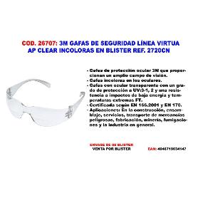 FINSTOCK 3M GAFAS 2720C LINEA VIRTUA AP CLEAR INCOLORAS 2720CN