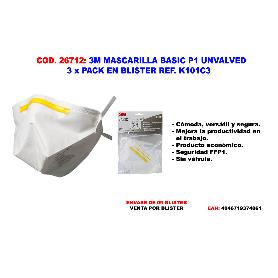 BAJA 3M MASCARILLA BASIC K101C3 P1 UNVALVED 3 UND.