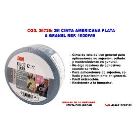 3M CINTA ADHESIVA TELA AMERICANA 50 MM X 50 M GRIS 1900P50