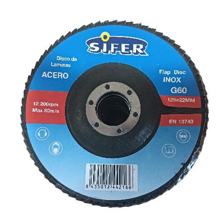SIFER DISCO LAMINAS LIJA ACERO INOX 125X22. GRANO   60