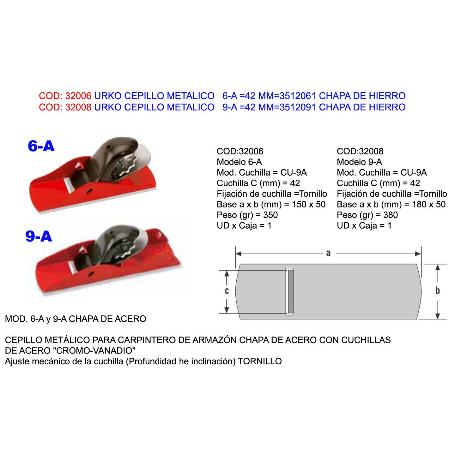 URKO CEPILLO METALICO   6-A  42 MM 3512061 CHAPA HIERRO