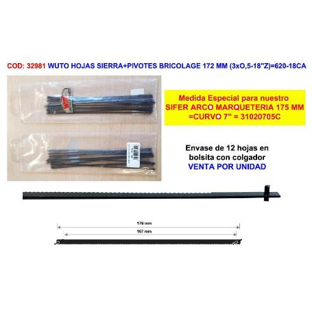 WUTO 12 HOJAS SIERRA+PIVOTES BRICOL 172 MM (3X0,5-18Z) 620-18CA