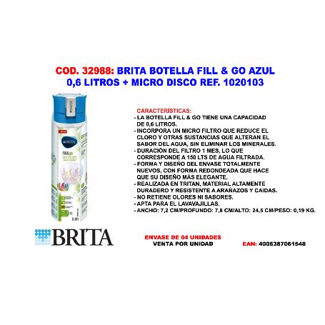BRITA BOTELLA FILL & GO AZUL 0,6 LITROS+MICRO DISCO 1020103