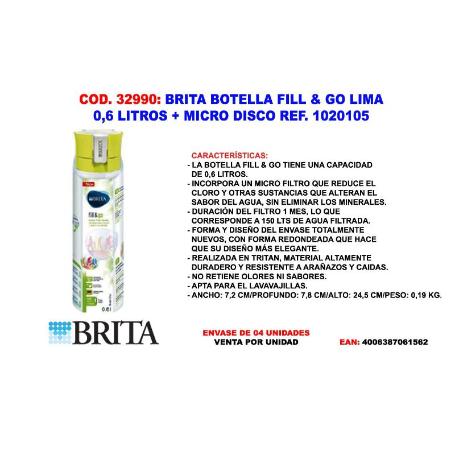 BRITA FINSTOCK BOTELLA FILL & GO LIMA 0,6 LT+MICRO DISCO 1020105