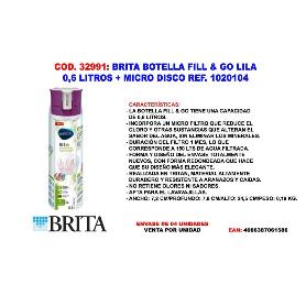 BRITA FINSTOCK BOTELLA FILL & GO LILA 0,6 LT+MICRO DISCO 1020104