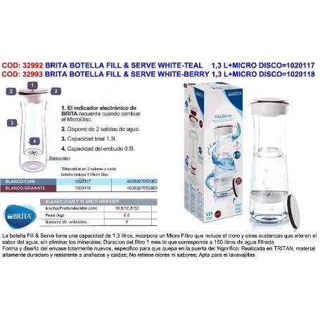 BRITA FINSTOCK BOTELLA FILL&SERVE WHITE-TEAL 1,3 L+MICRODISC